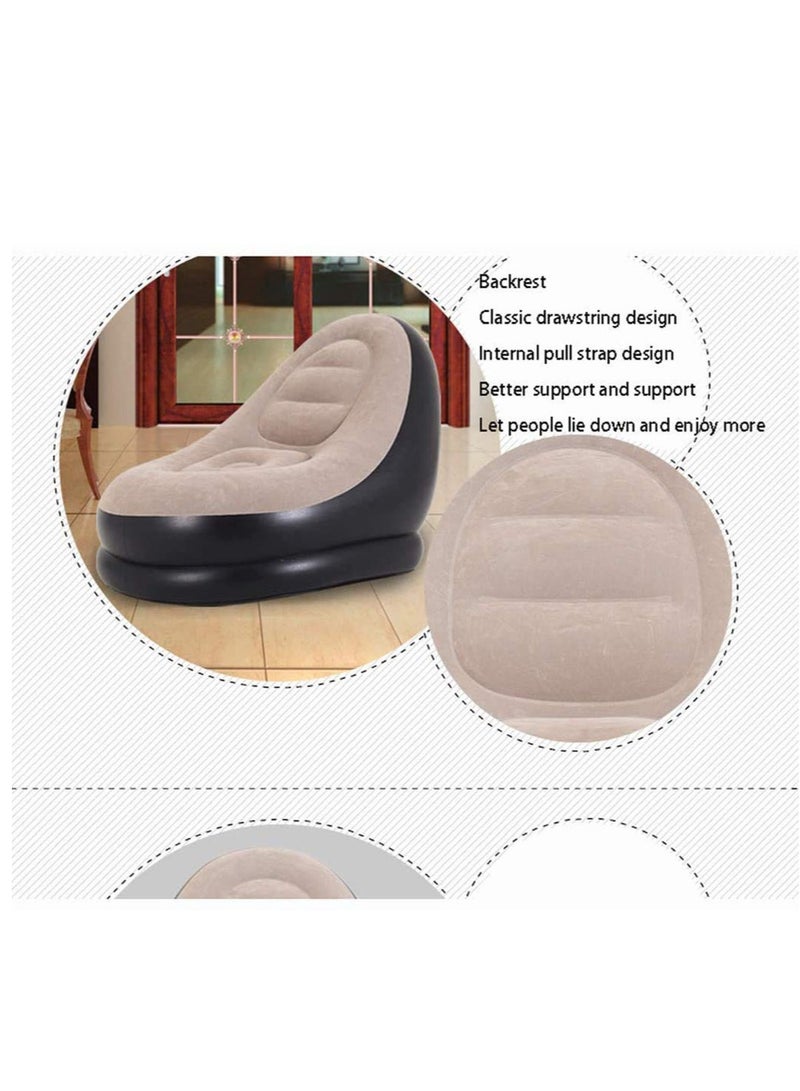 2-IN-1 Grey/Black Lounge Sofa Bed Set, Folding Portable Inflatable Lazy Flocking Recliner Chair with Footstool - Great for Pop Up Indoor and Outdoor Balcony, Backyard, Camping, Picnic, RV