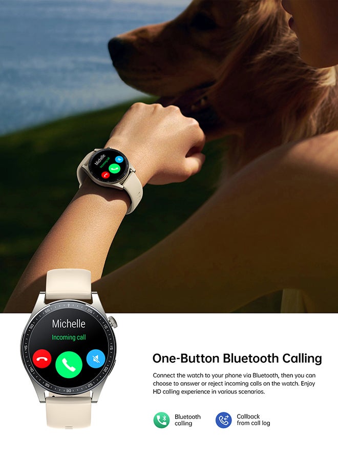 220 mAh JR-FC2 Smart Watch Can Make and Receive Calls 1.32-inch HD Screen Bluetooth Connection Fitness Monitoring For Men and Women Compatible With Apple and Android Metal Silicone Strap Champagne Gold