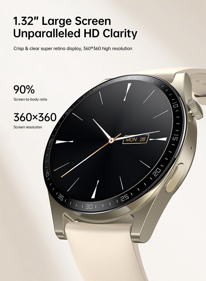 220 mAh JR-FC2 Smart Watch Can Make and Receive Calls 1.32-inch HD Screen Bluetooth Connection Fitness Monitoring For Men and Women Compatible With Apple and Android Metal Silicone Strap Champagne Gold