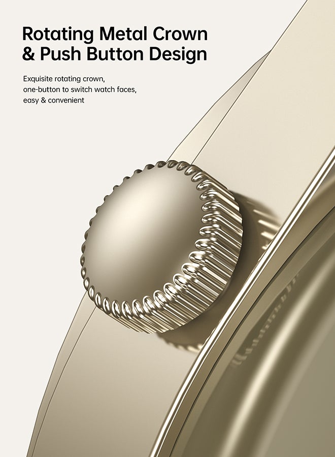 220 mAh JR-FC2 Smart Watch Can Make and Receive Calls 1.32-inch HD Screen Bluetooth Connection Fitness Monitoring For Men and Women Compatible With Apple and Android Metal Silicone Strap Champagne Gold