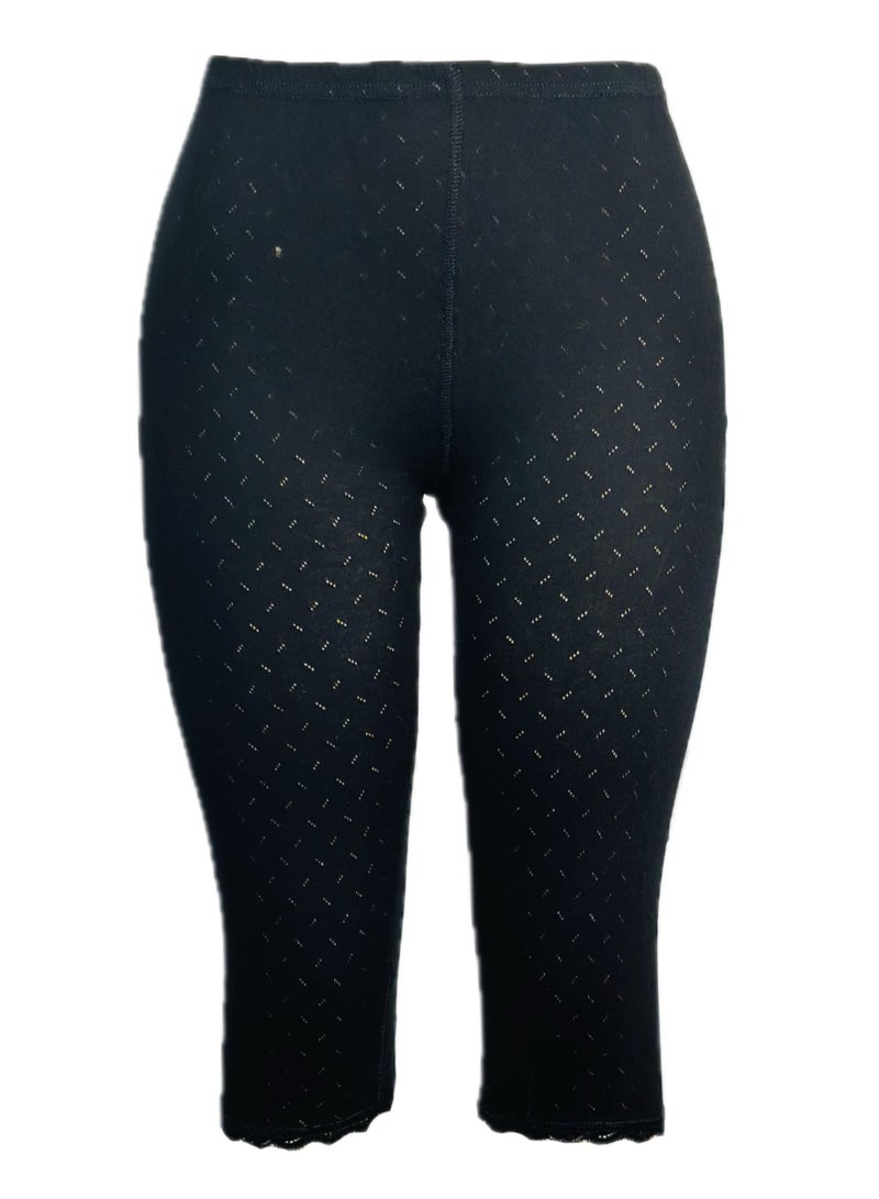 3- Pieces Women's Perforated Cotton Bermuda Black