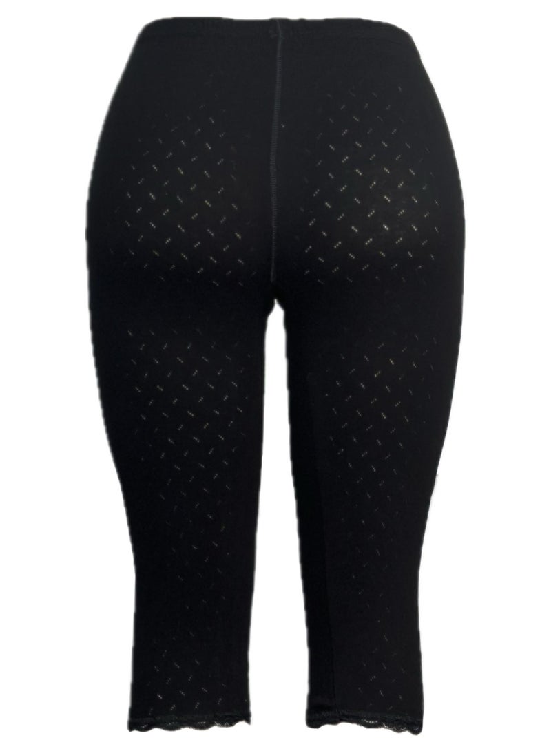 3- Pieces Women's Perforated Cotton Bermuda Black