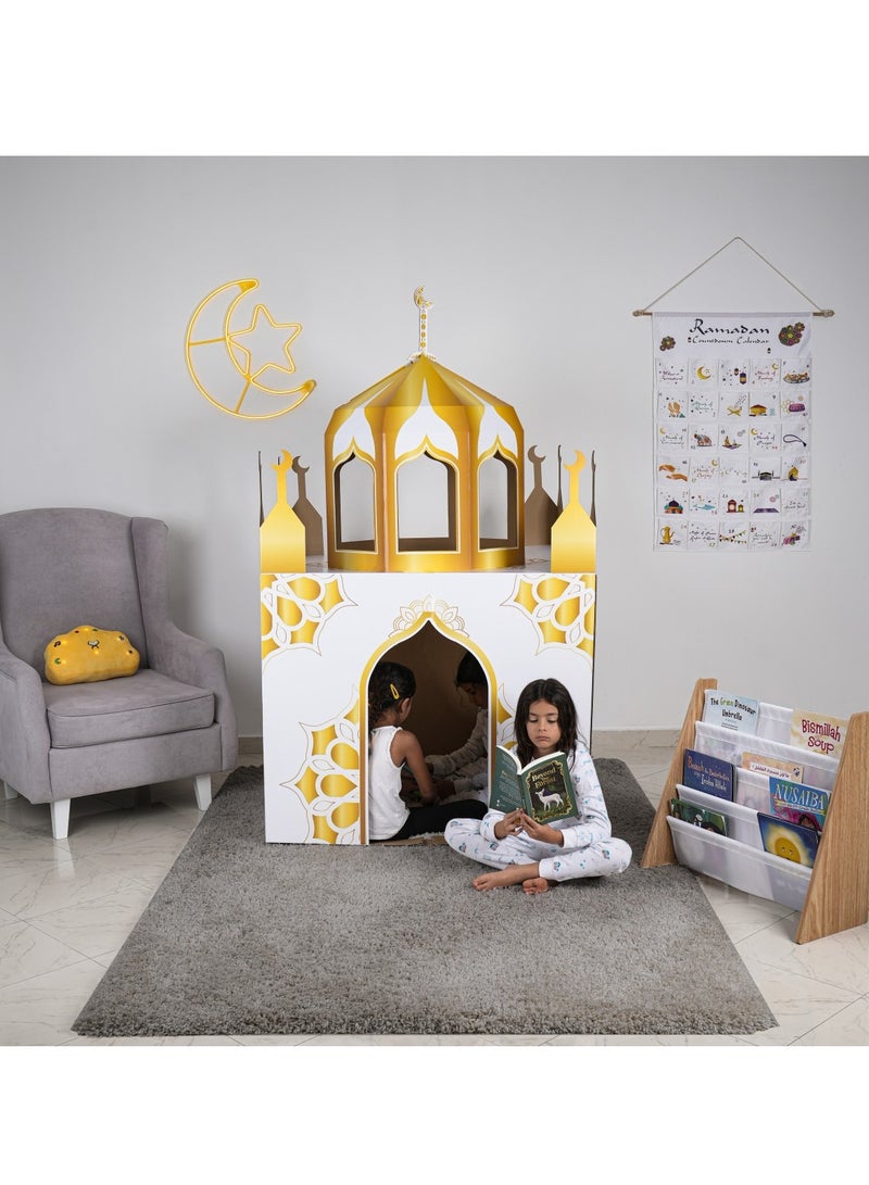 HilalFul Cardboard Gold Mosque Playhouse - | DIY Activity for Kids | Imaginative Play | For Indoor Play | Islamic Gift for Kids and Children | Eduactional and Learning Toy | Easy To Assemble