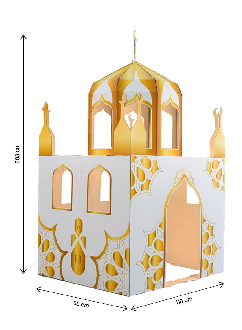 HilalFul Cardboard Gold Mosque Playhouse - | DIY Activity for Kids | Imaginative Play | For Indoor Play | Islamic Gift for Kids and Children | Eduactional and Learning Toy | Easy To Assemble