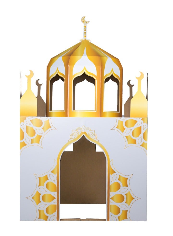 HilalFul Cardboard Gold Mosque Playhouse - | DIY Activity for Kids | Imaginative Play | For Indoor Play | Islamic Gift for Kids and Children | Eduactional and Learning Toy | Easy To Assemble