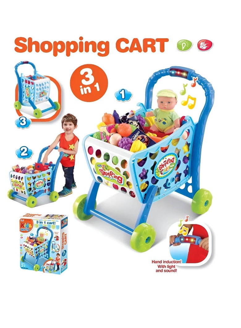 Kids 3 in 1 Shopping Cart Playset with Sensor for Boys