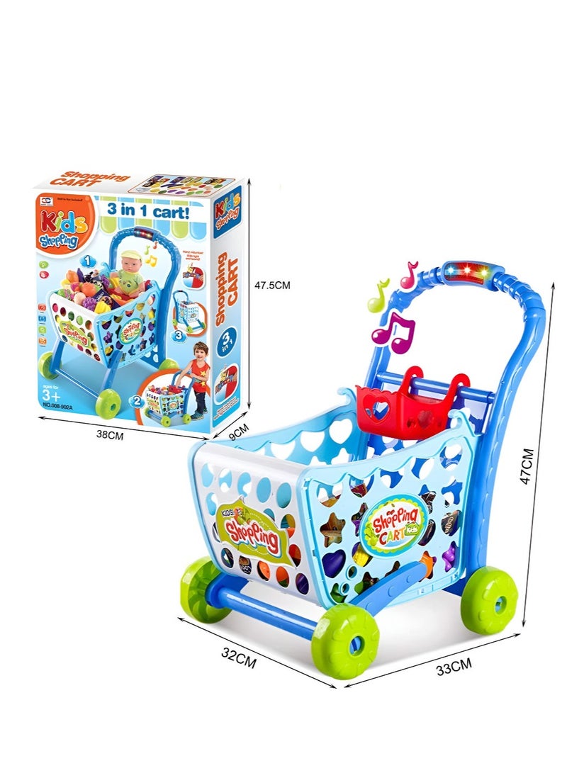 Kids 3 in 1 Shopping Cart Playset with Sensor for Boys