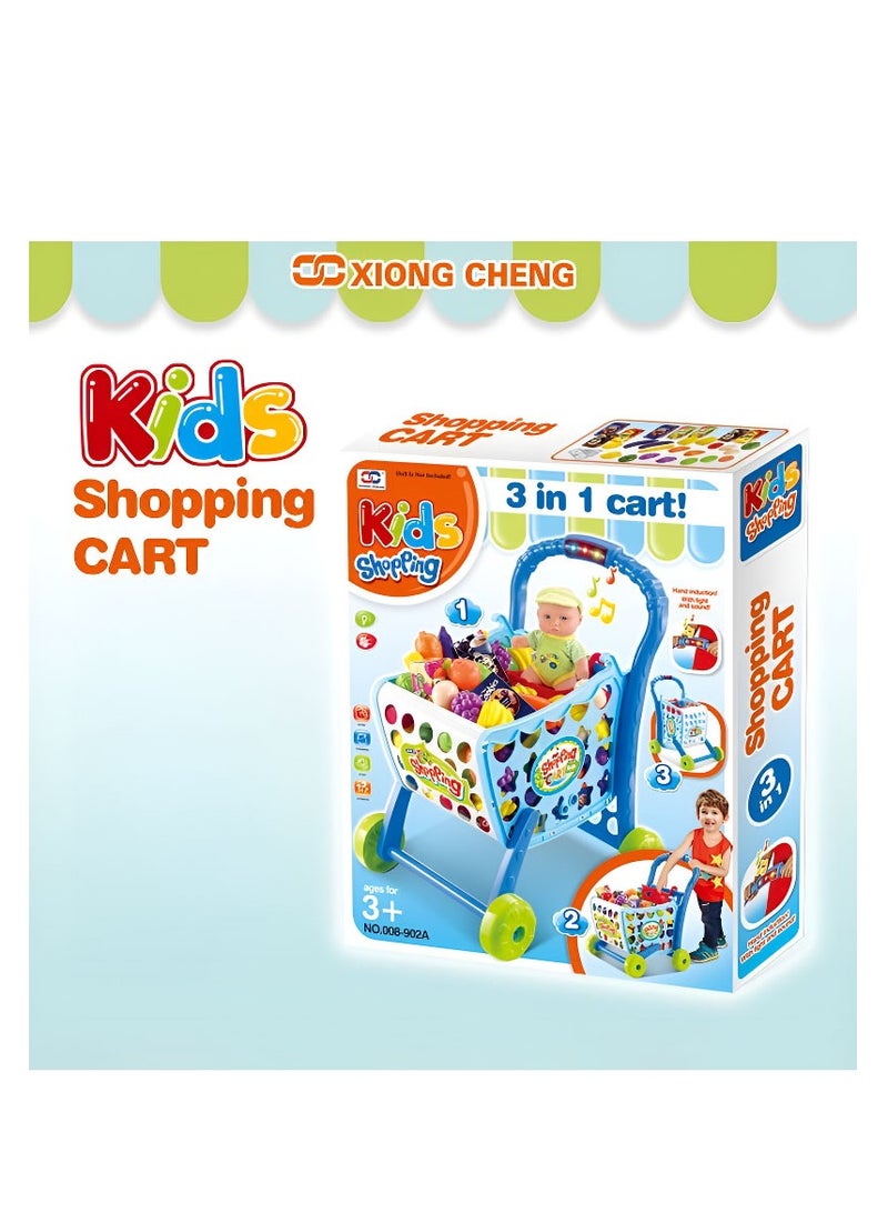 Kids 3 in 1 Shopping Cart Playset with Sensor for Boys