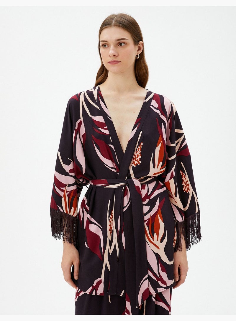 Tassel Detail Belted Kimono