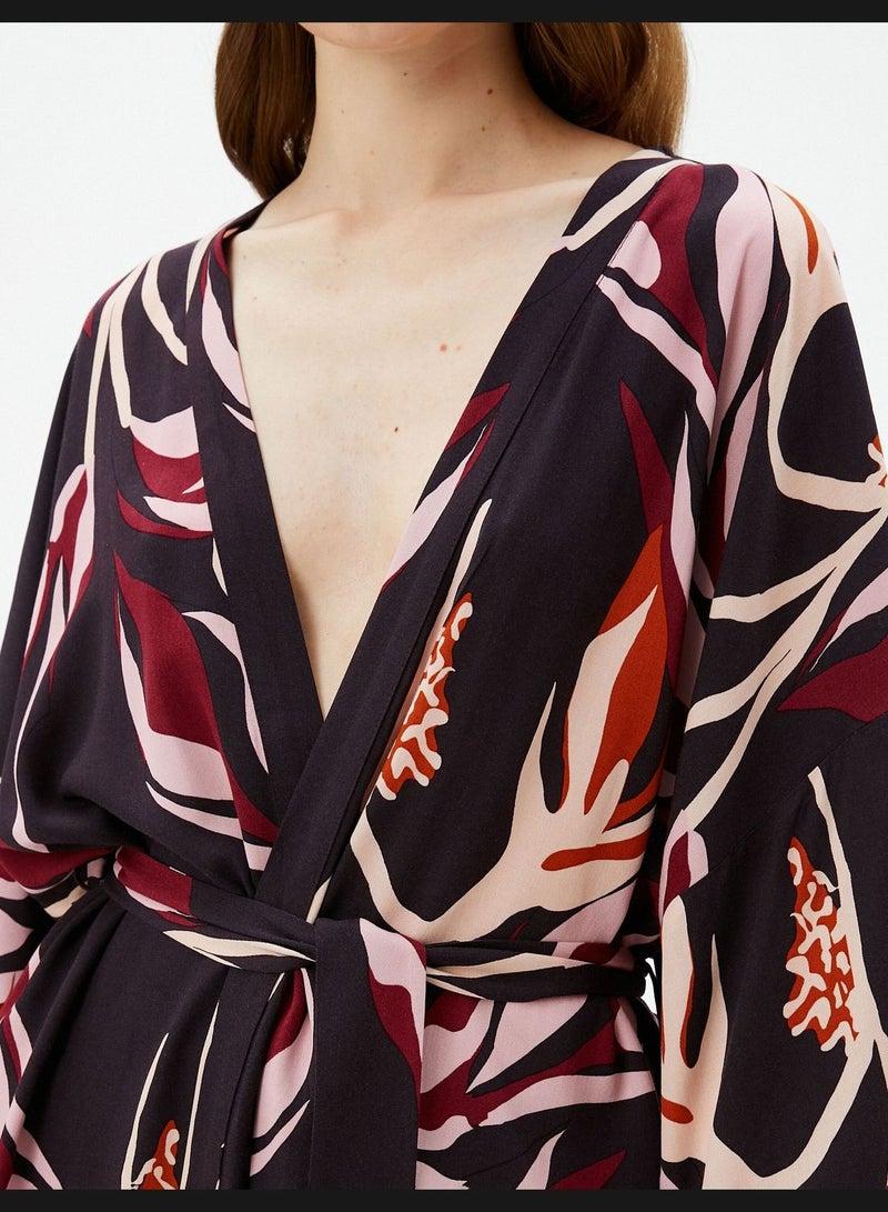 Tassel Detail Belted Kimono