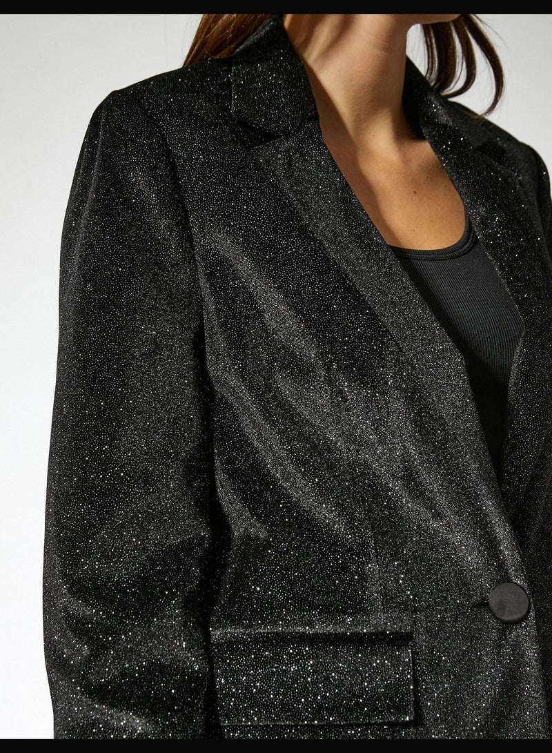 One Button Silvery Blazer Jacket