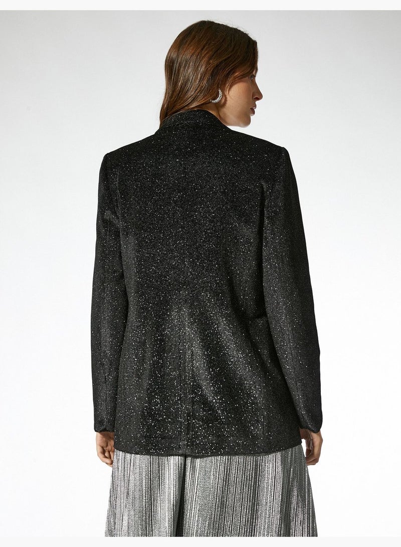 One Button Silvery Blazer Jacket