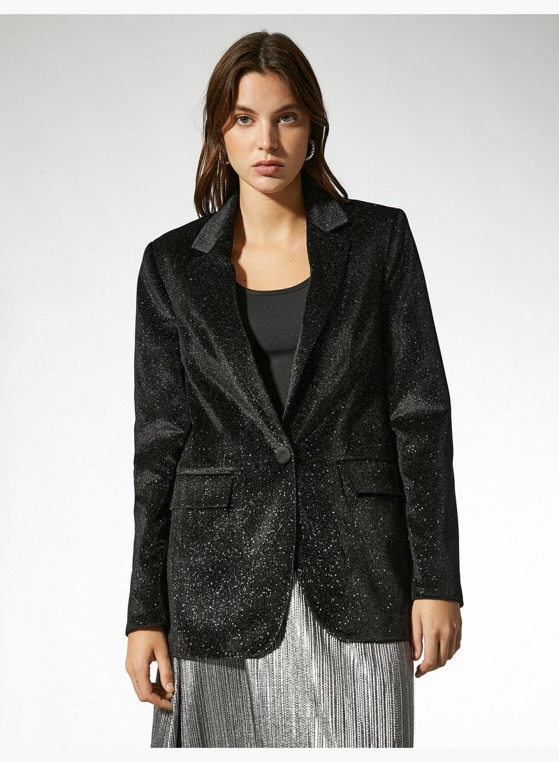 One Button Silvery Blazer Jacket