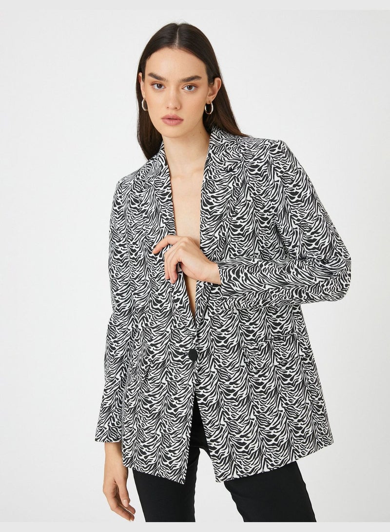 Zebra Patterned Blazer Jacket One Button