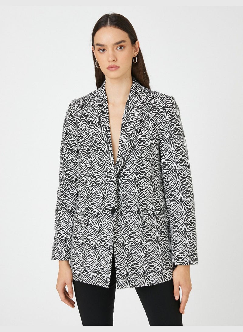 Zebra Patterned Blazer Jacket One Button