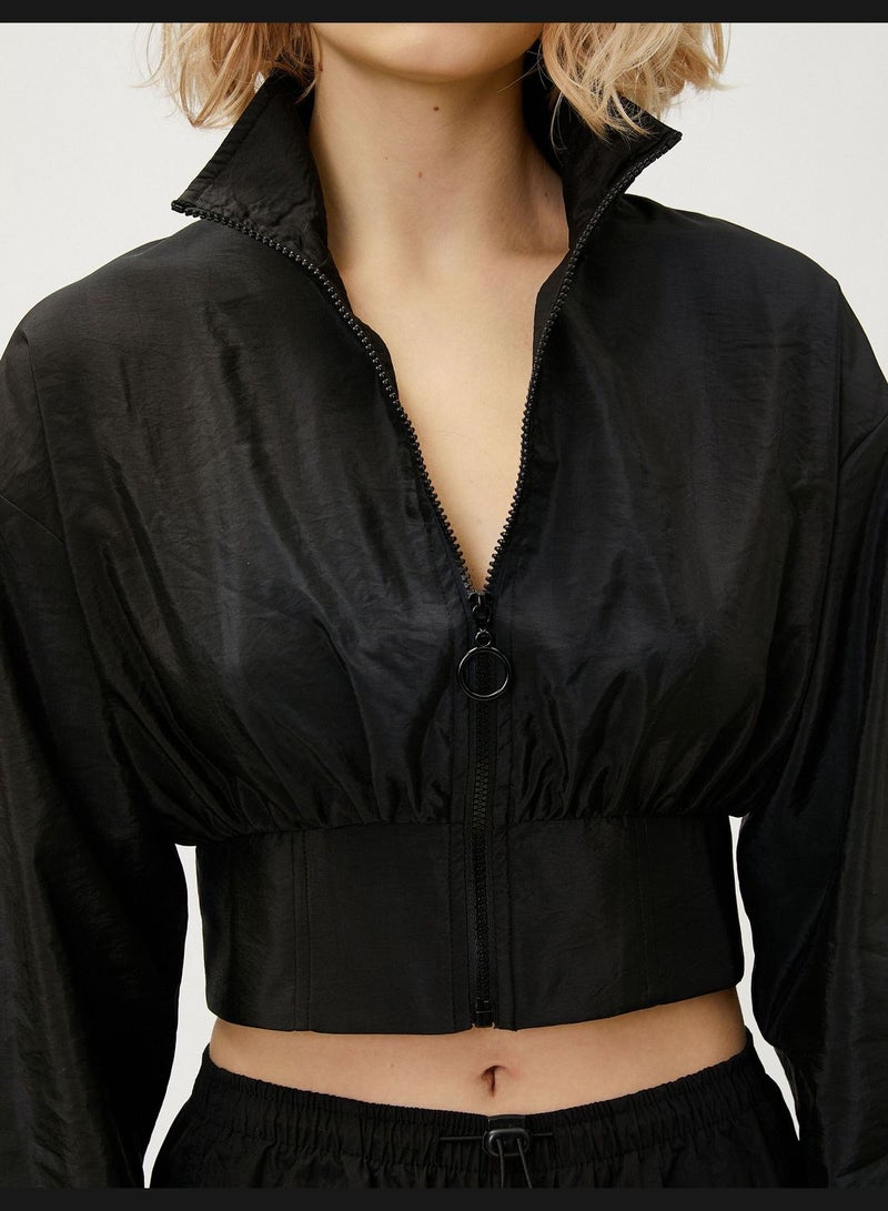 Crop Parachute Jacket Zipper High Neck