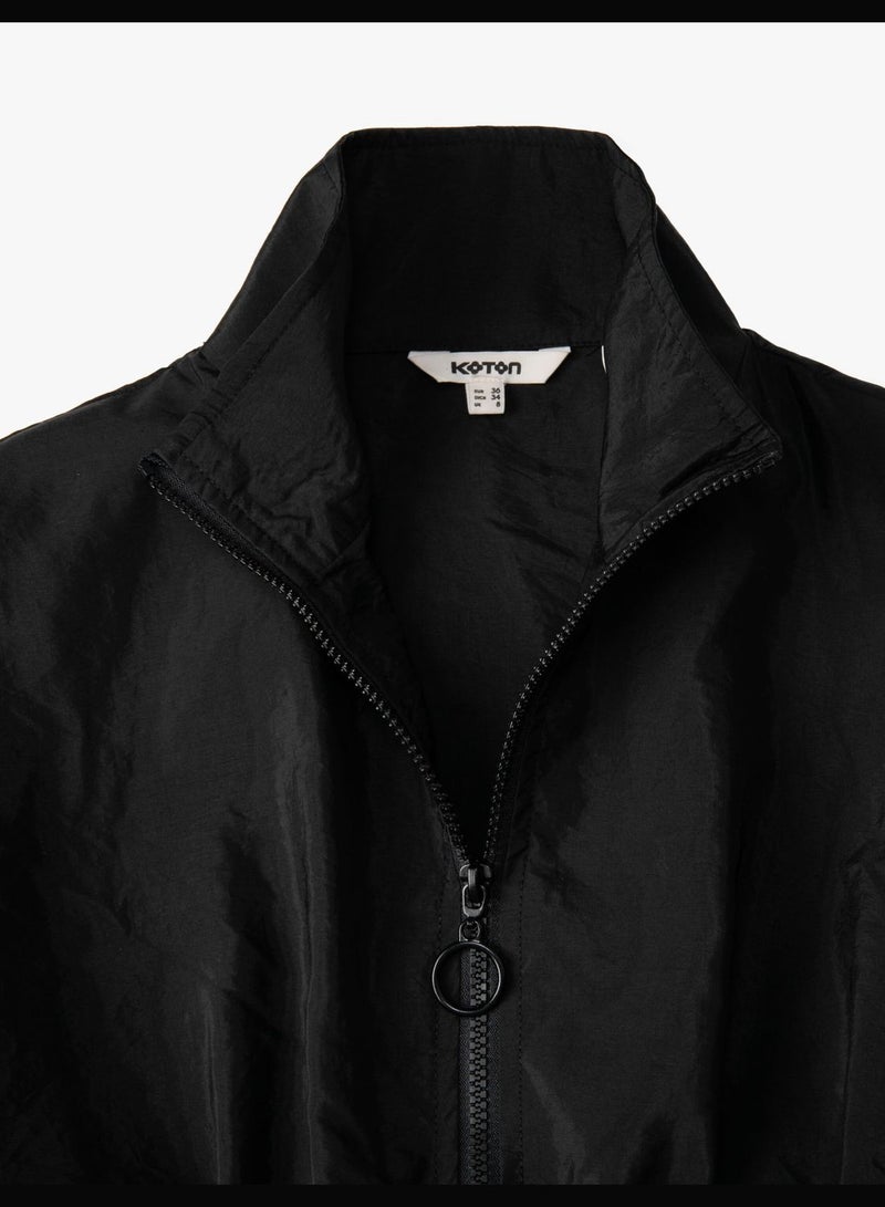 Crop Parachute Jacket Zipper High Neck