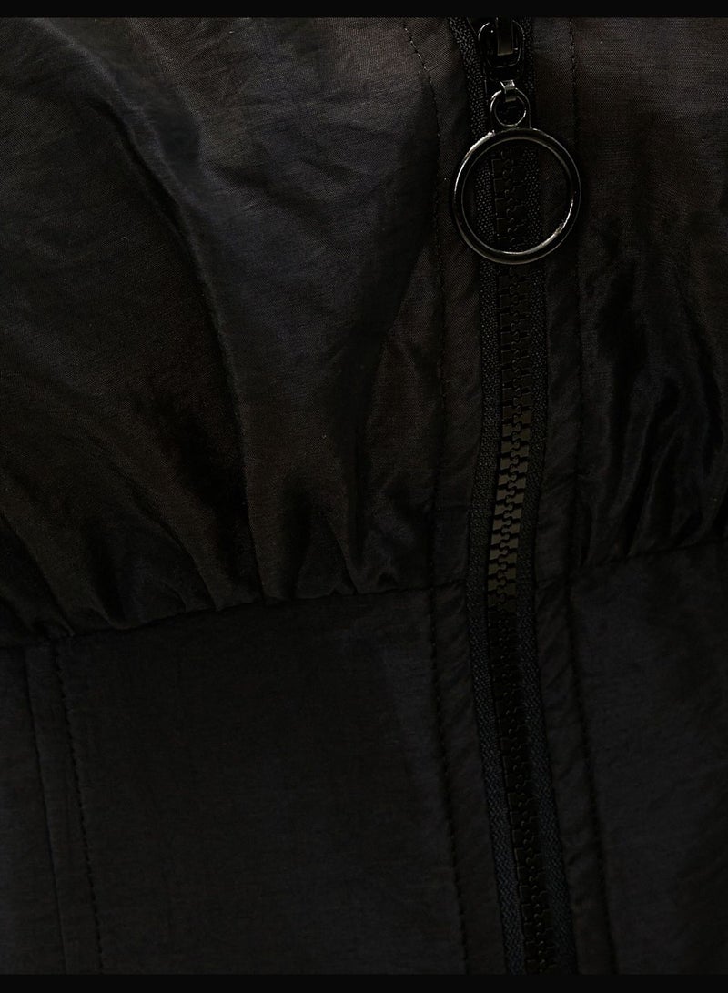 Crop Parachute Jacket Zipper High Neck