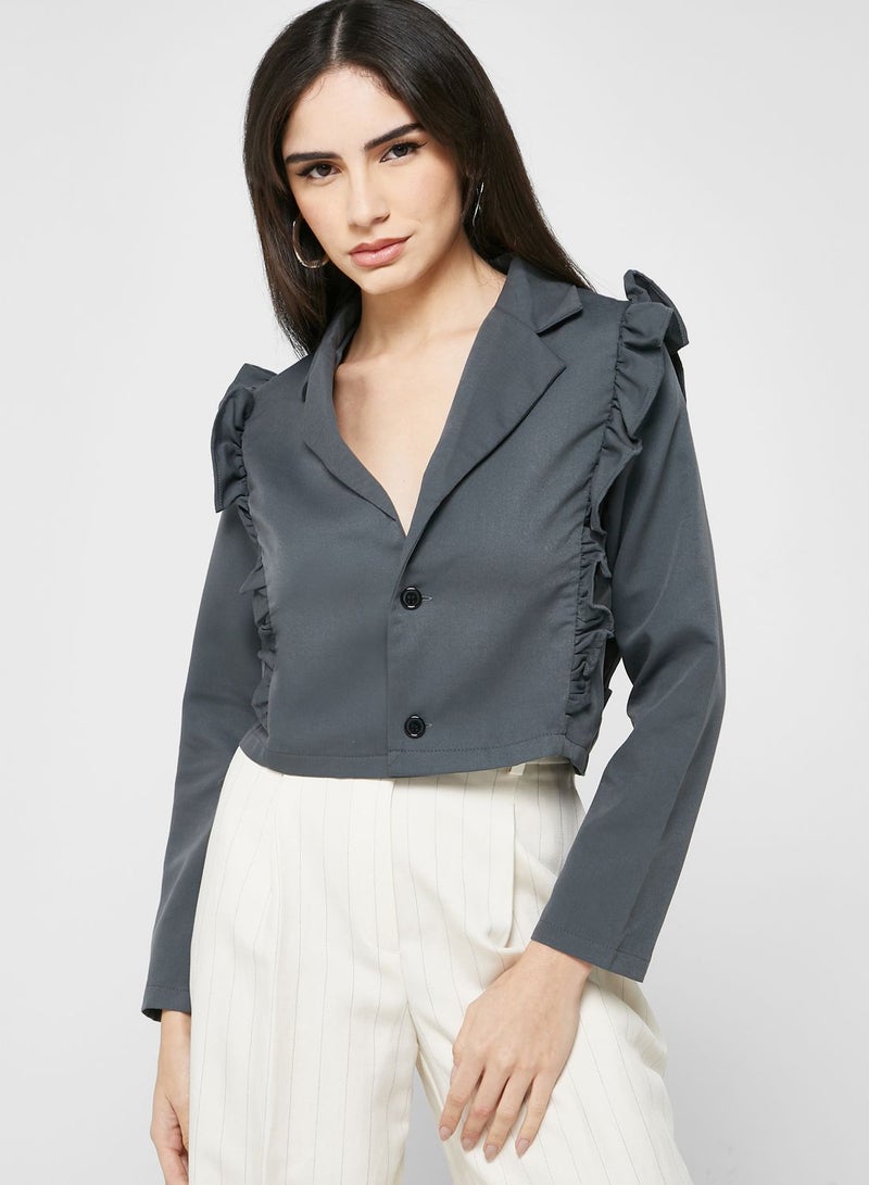 Cropped Blazer With Frill Detail