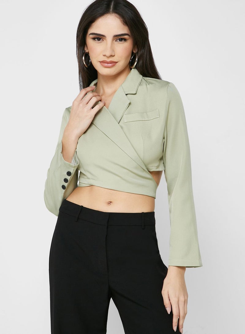 Cropped Blazer With Tie Up Detail