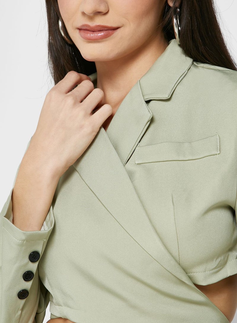 Cropped Blazer With Tie Up Detail