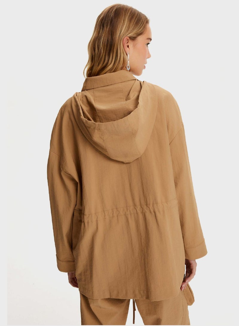Pocket Detail Hooded Raincoat