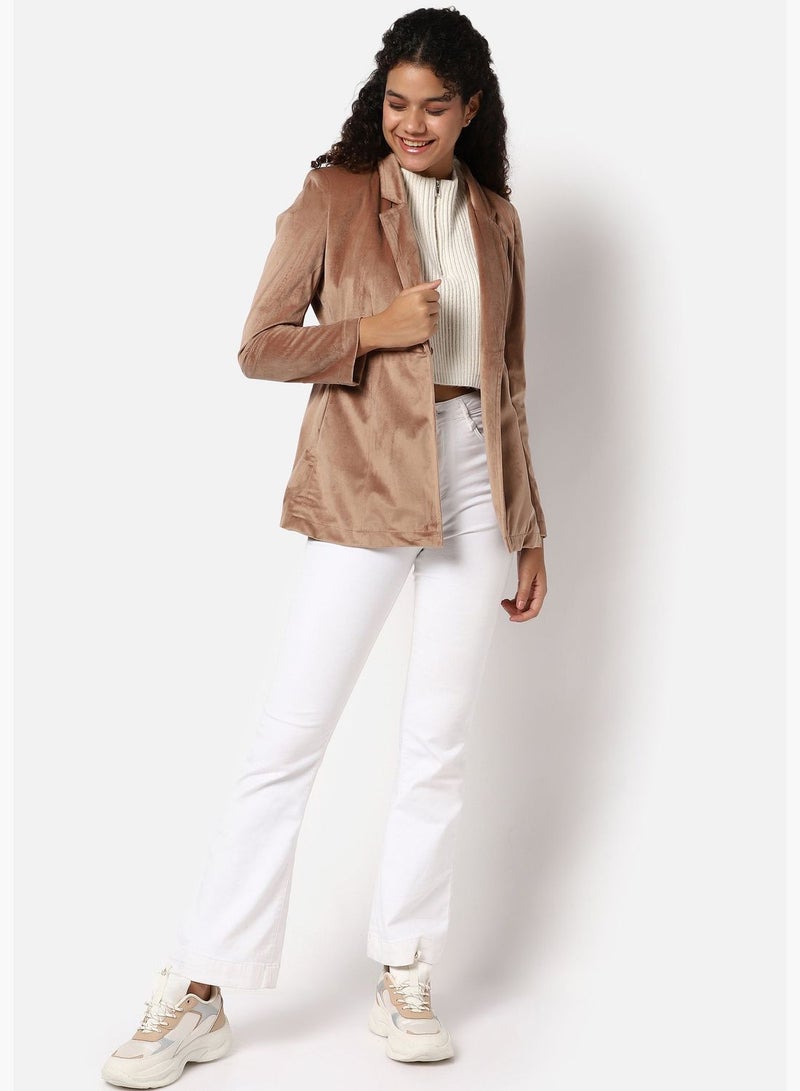 Women’s Single-Breasted Beige Blazer Regular Fit For Casual Wear