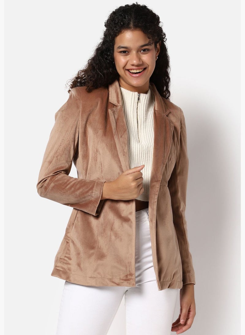 Women’s Single-Breasted Beige Blazer Regular Fit For Casual Wear