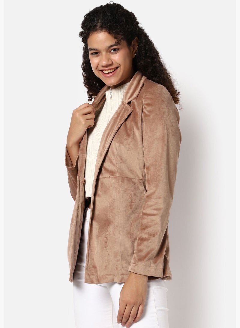 Women’s Single-Breasted Beige Blazer Regular Fit For Casual Wear