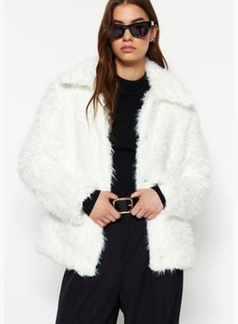 Ecru Oversized Fur Jackets and Coats TWOAW24MO00074