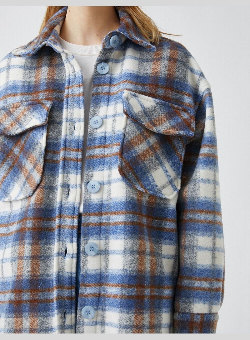 Buttoned Detailed Plaid Jacket