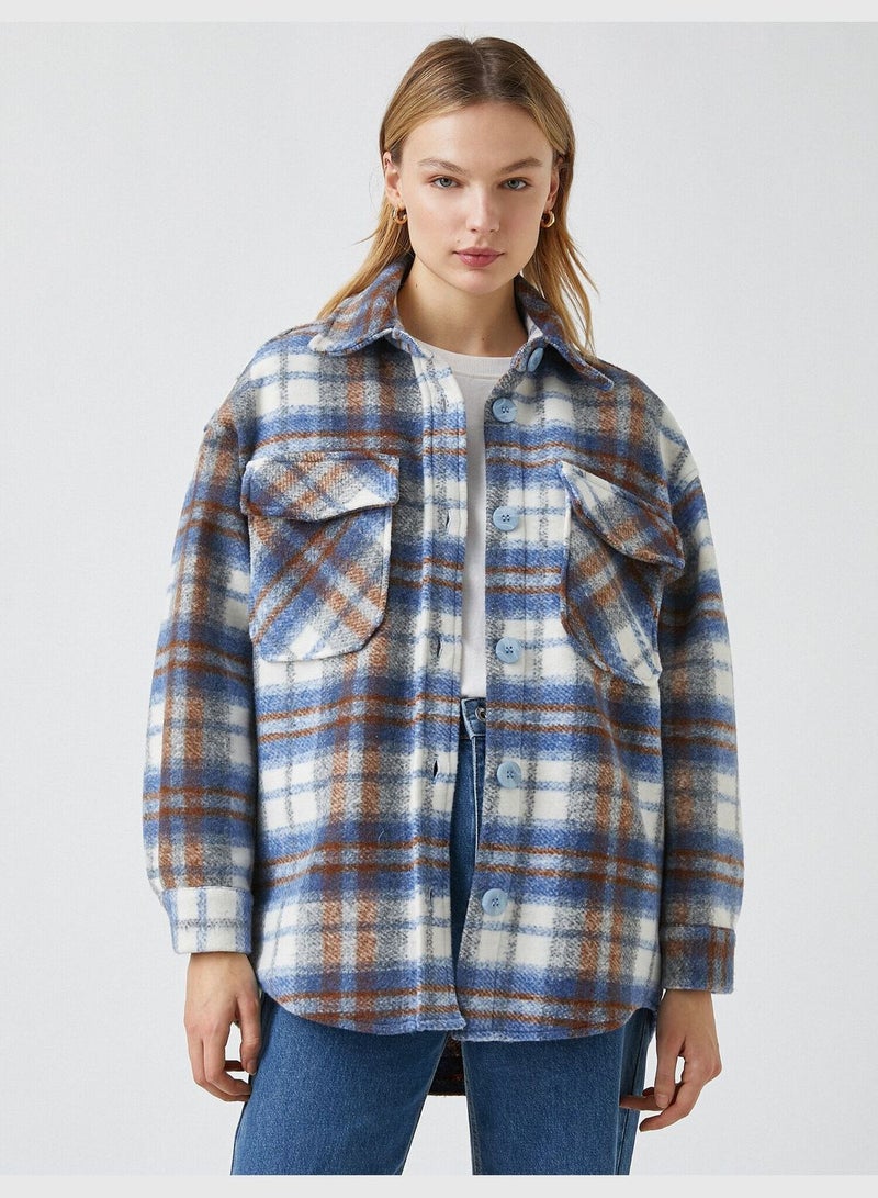 Buttoned Detailed Plaid Jacket