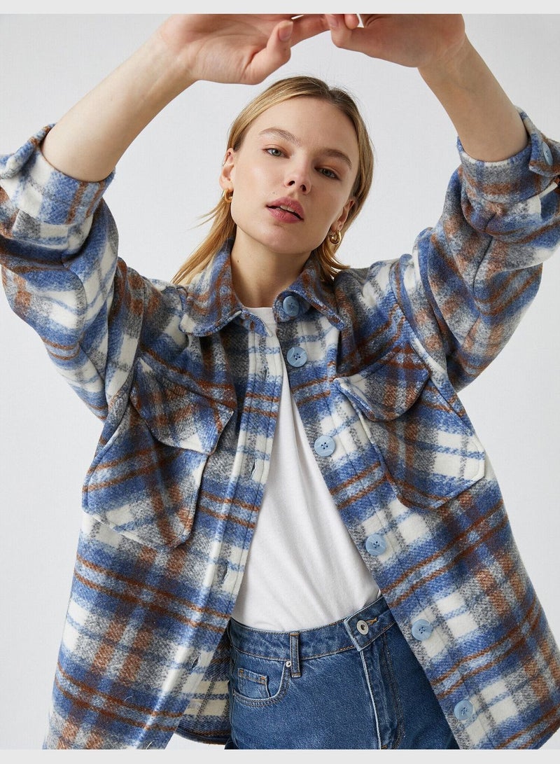 Buttoned Detailed Plaid Jacket