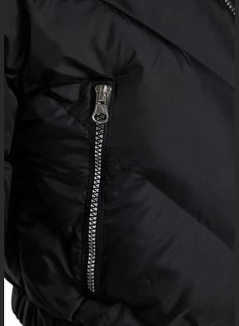 Black Water-repellent Crop Inflatable Coat TWOAW24MO00020