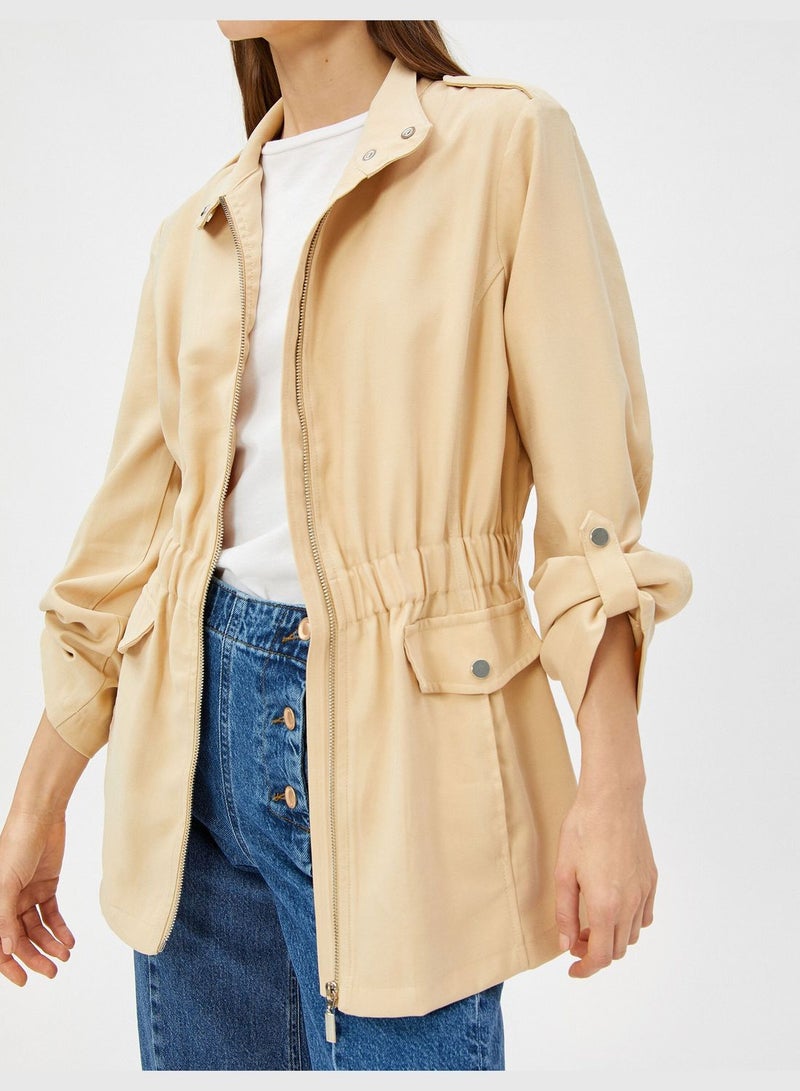 Shoulder Detail Zipper Trenchcoat