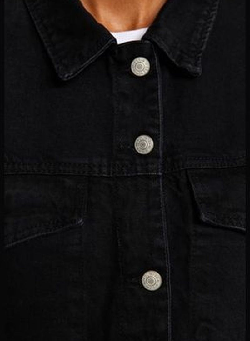 Black Trucker Denim Jacket TWOAW24CE00010