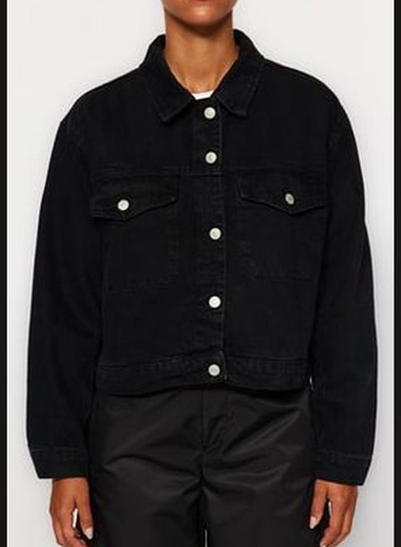 Black Trucker Denim Jacket TWOAW24CE00010