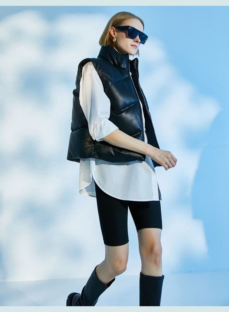 Puffer Vest Leather Looking