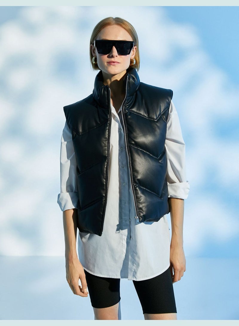 Puffer Vest Leather Looking