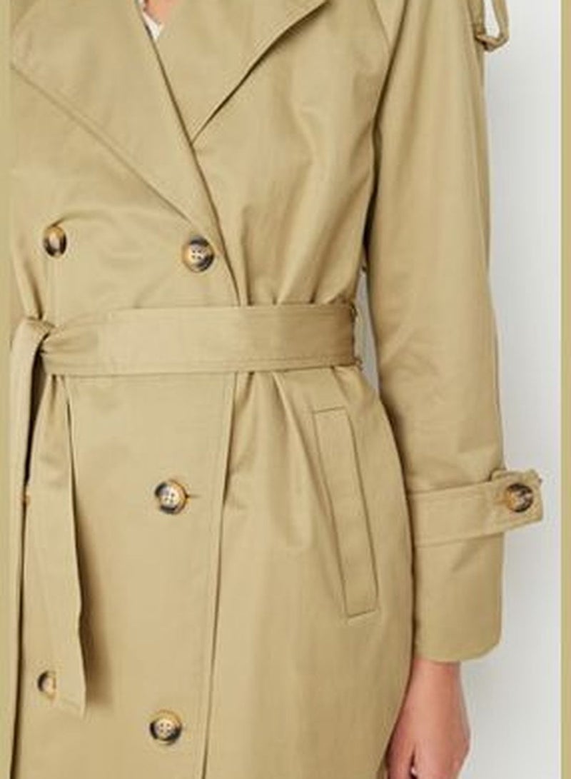 Khaki Belted Water-Repellent Trench Coat TWOSS20TR0012