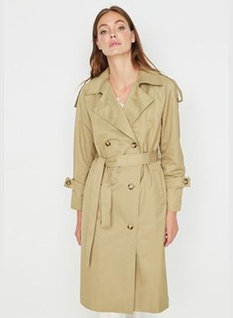 Khaki Belted Water-Repellent Trench Coat TWOSS20TR0012