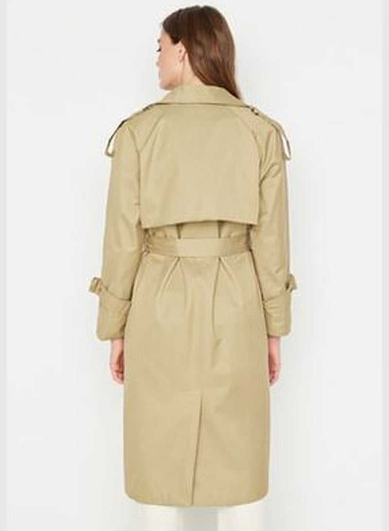 Khaki Belted Water-Repellent Trench Coat TWOSS20TR0012