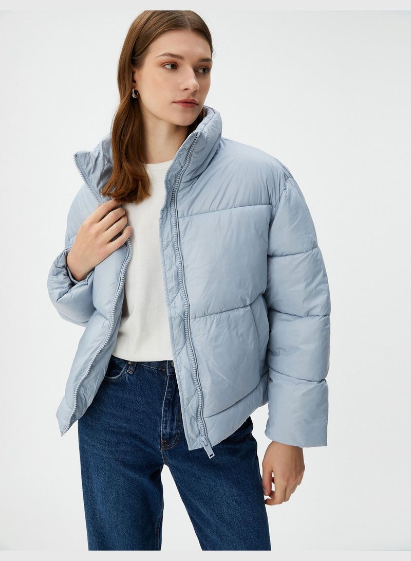 Zipper and Pocket Detail Short Puffer Coat