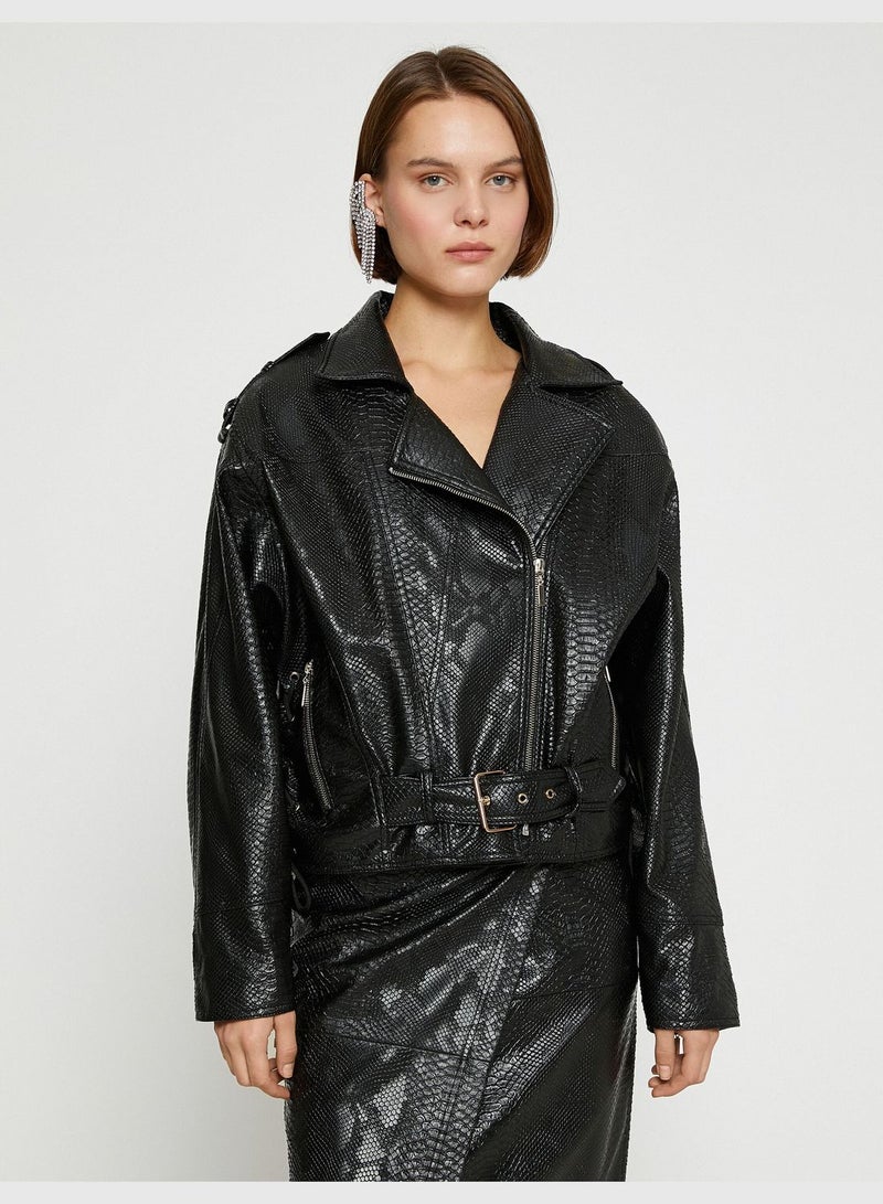 Croco Leather Looking Biker Jacket