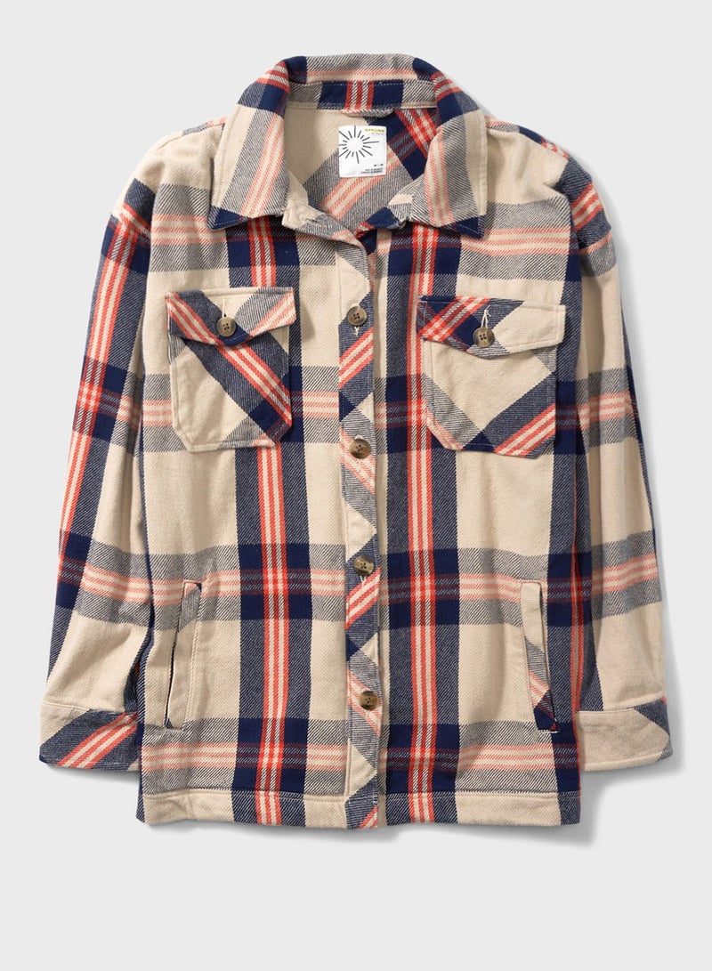 Checked Button Down Jacket