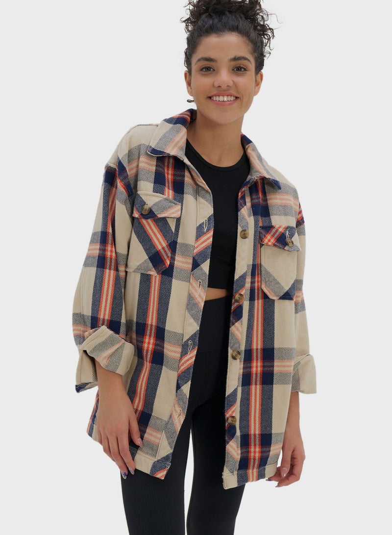 Checked Button Down Jacket