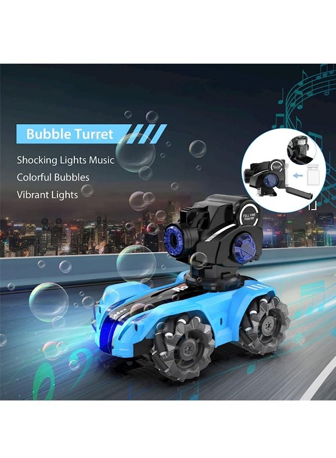 RC Tank Car Chase Light Spot Run  3 Heads That Shoot Bullet (Foam Dart) Make Bubble  Remote Control Tank for Adult 4WD Battle Stunt Car with 360°Rotating LEDs Music Toy Gift for Boys 6+