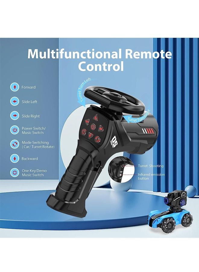 RC Tank Car Chase Light Spot Run  3 Heads That Shoot Bullet (Foam Dart) Make Bubble  Remote Control Tank for Adult 4WD Battle Stunt Car with 360°Rotating LEDs Music Toy Gift for Boys 6+