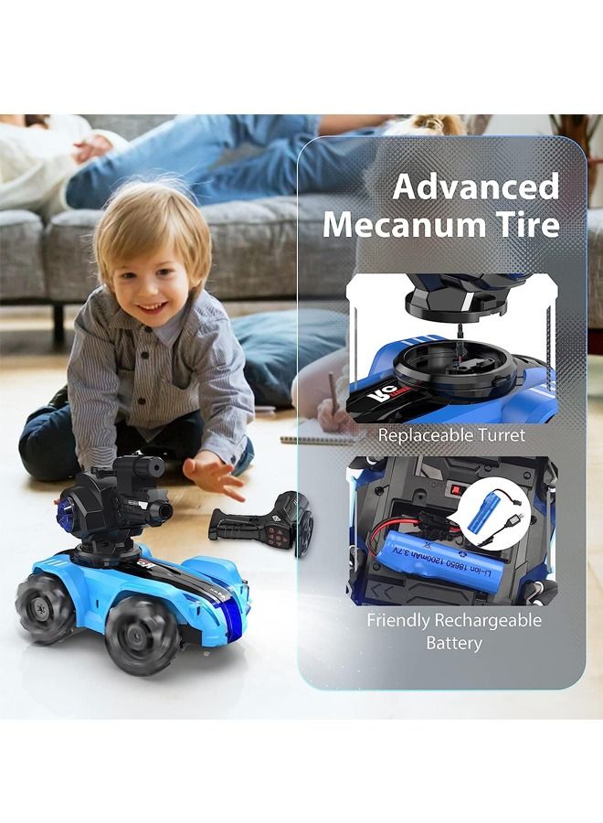 RC Tank Car Chase Light Spot Run  3 Heads That Shoot Bullet (Foam Dart) Make Bubble  Remote Control Tank for Adult 4WD Battle Stunt Car with 360°Rotating LEDs Music Toy Gift for Boys 6+