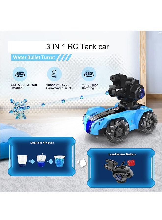 RC Tank Car Chase Light Spot Run  3 Heads That Shoot Bullet (Foam Dart) Make Bubble  Remote Control Tank for Adult 4WD Battle Stunt Car with 360°Rotating LEDs Music Toy Gift for Boys 6+